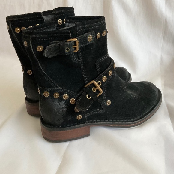 NEW UGG Fabrizia Studs Black Suede Moto Biker Side Zip Ankle Boots - Picture 8 of 16